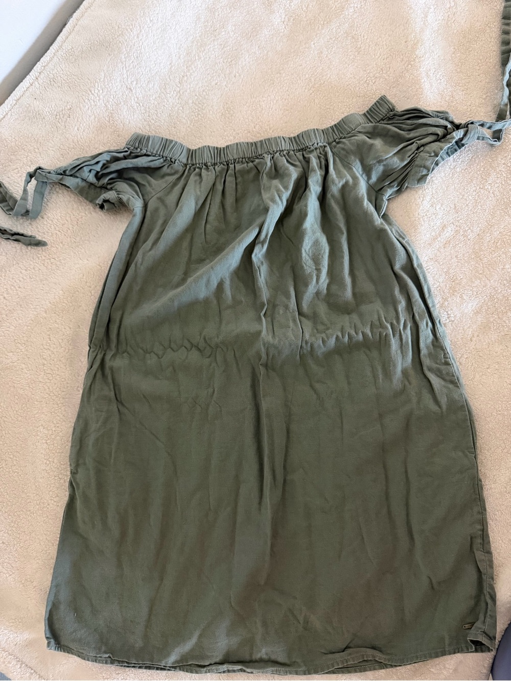 Guess Olive Green One-Shoulder Tie-Sleeve Dress